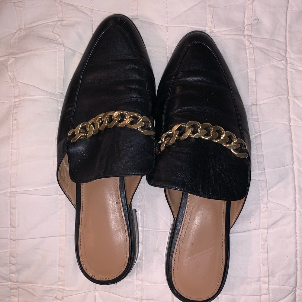 Calvin Klein Black Mules with Gold Chain